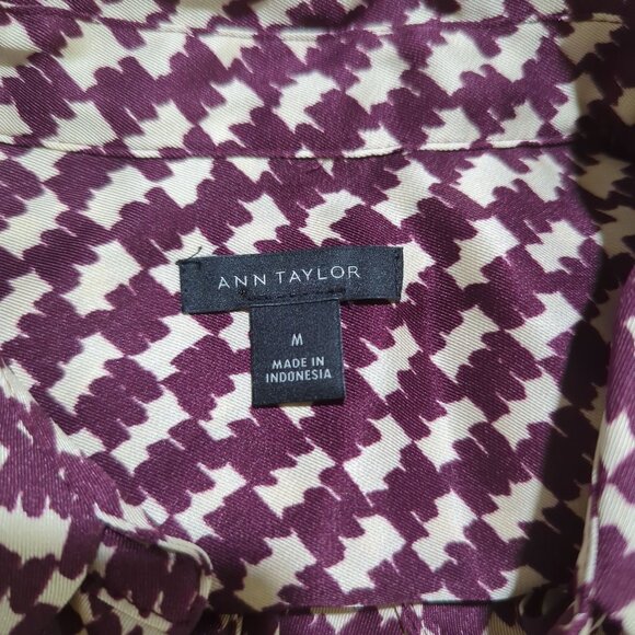 Ann Taylor Blouse Tunic Women's Sz M red white houndstooth long sleeve‎ - Picture 6 of 11